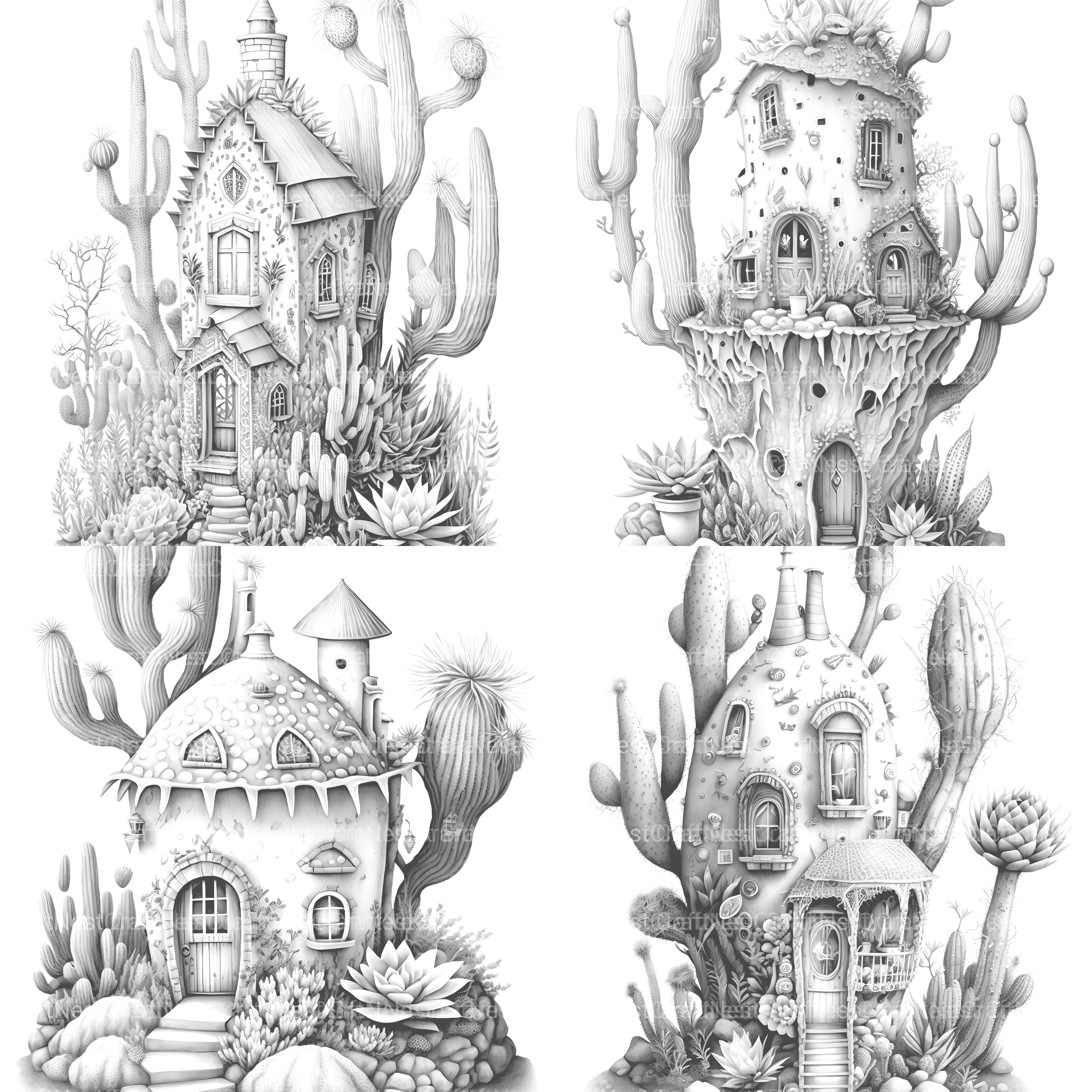 Cactus Fairy Houses Coloring Book - CraftNest - Digital Crafting and Art