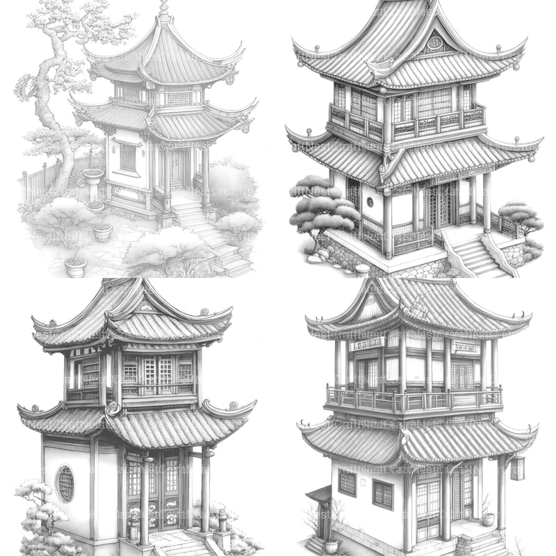 Chinese Tiny House Coloring Book - CraftNest - Digital Crafting and Art