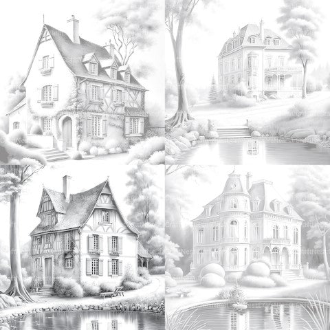 Old French Houses Coloring Book - CraftNest - Digital Crafting and Art