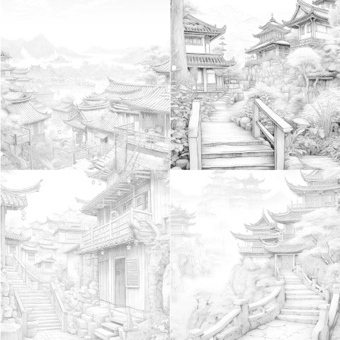 Old Chinese Villages Coloring Book - CraftNest - Digital Crafting and Art
