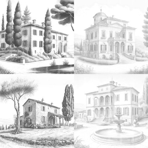 Old Italian Country Houses Coloring Book - CraftNest - Digital Crafting and Art