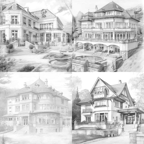 Luxurious Villas Coloring Book - CraftNest - Digital Crafting and Art
