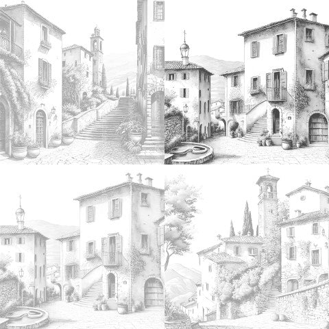 Italian Village Landscapes Coloring Book - CraftNest - Digital Crafting and Art