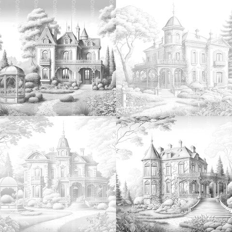 Luxury Villas Landscape Coloring Book - CraftNest - Digital Crafting and Art