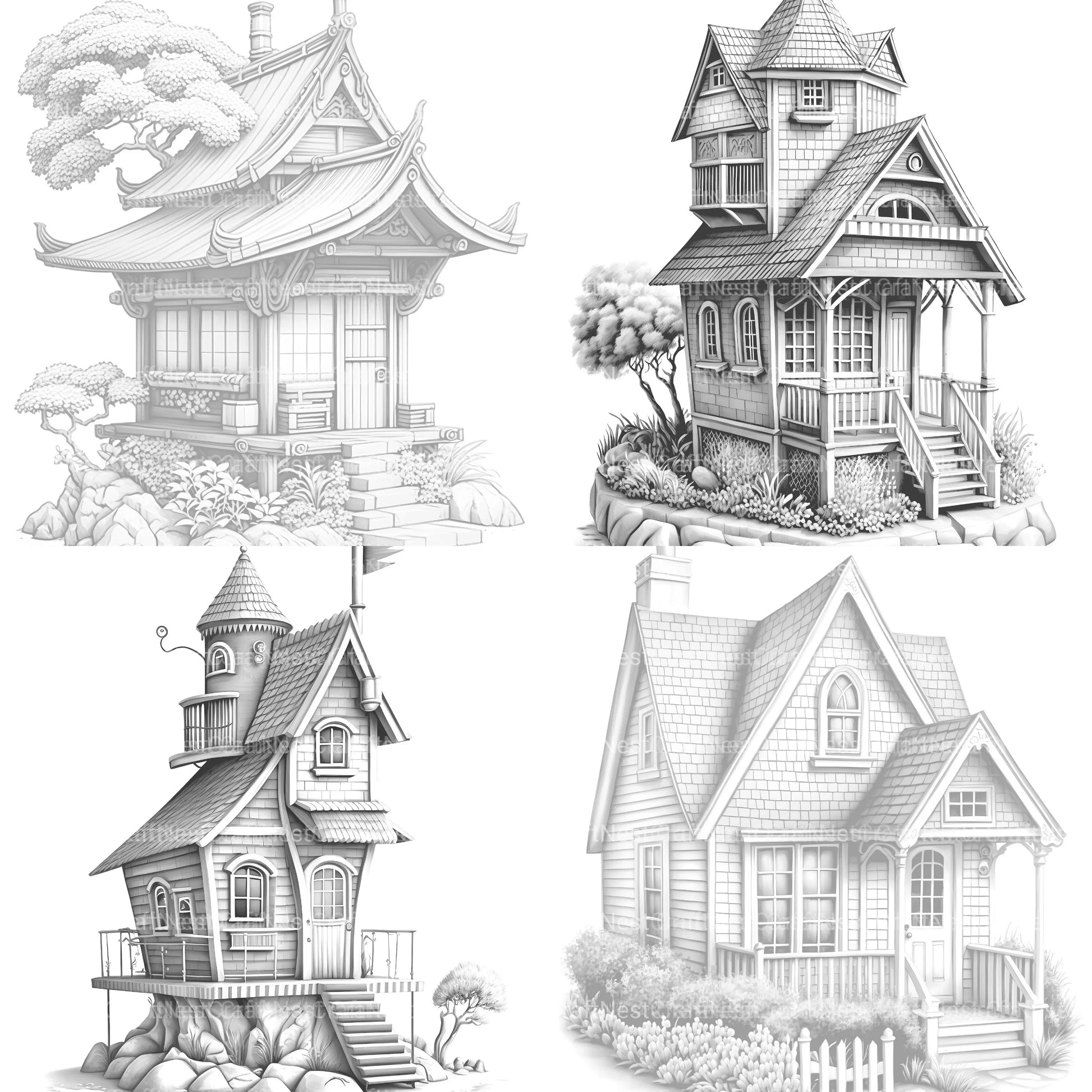 Mixed Style Tiny House Coloring Book - CraftNest - Digital Crafting and Art