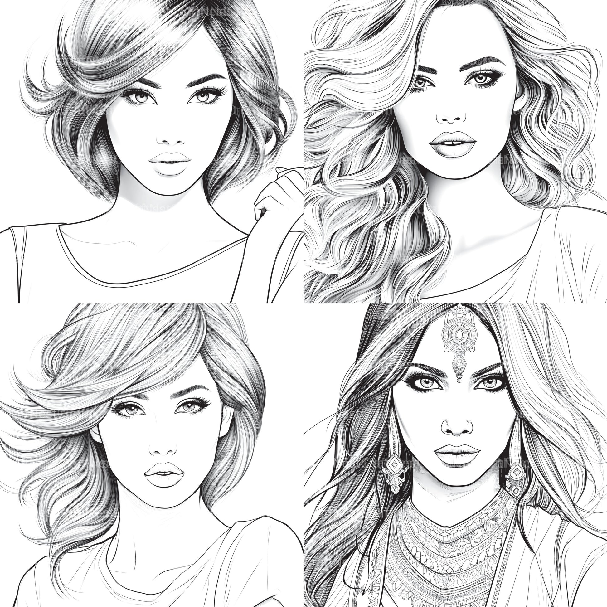 Beautiful Women Coloring Book - CraftNest - Digital Crafting and Art