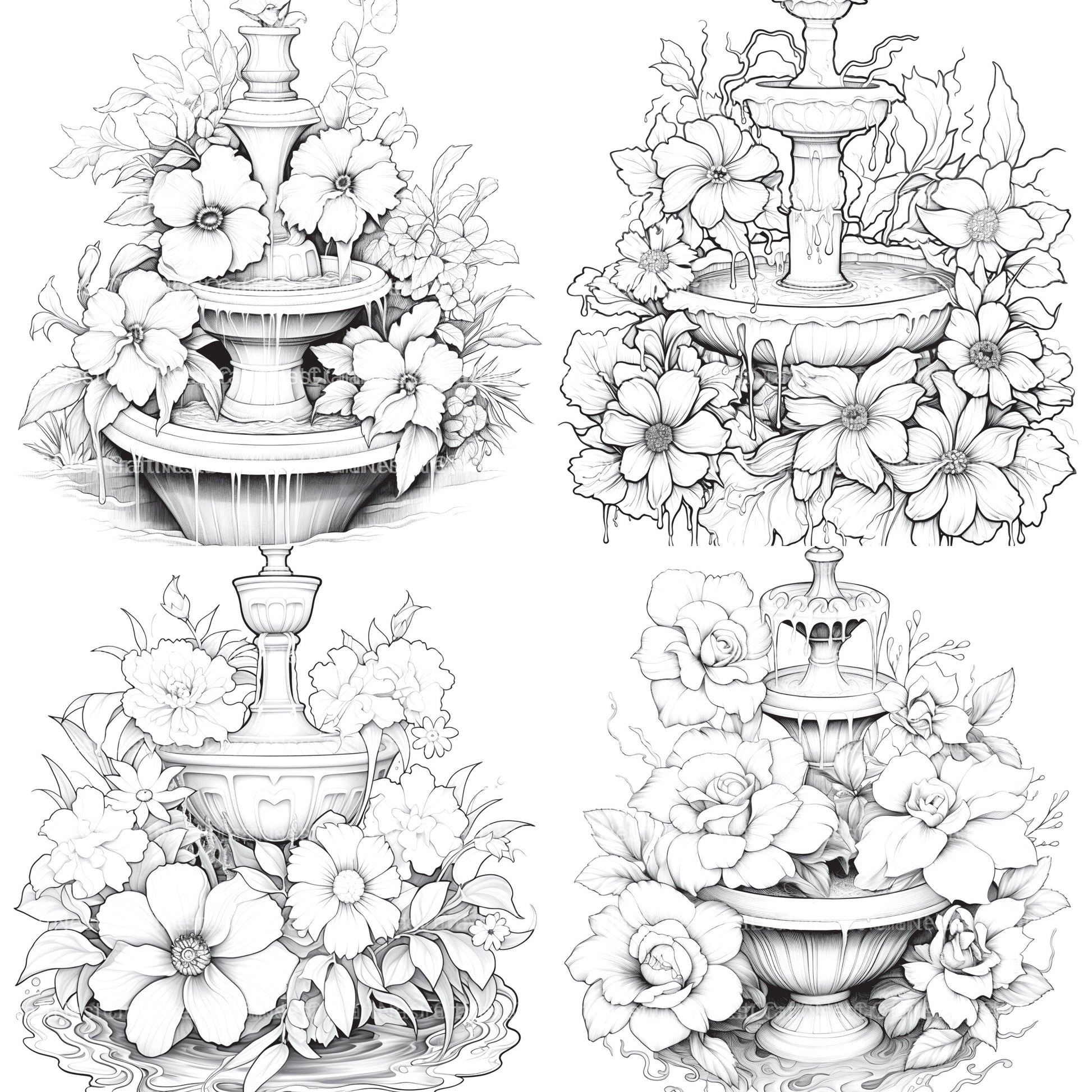 Blooming Fountain Coloring Book - CraftNest - Digital Crafting and Art