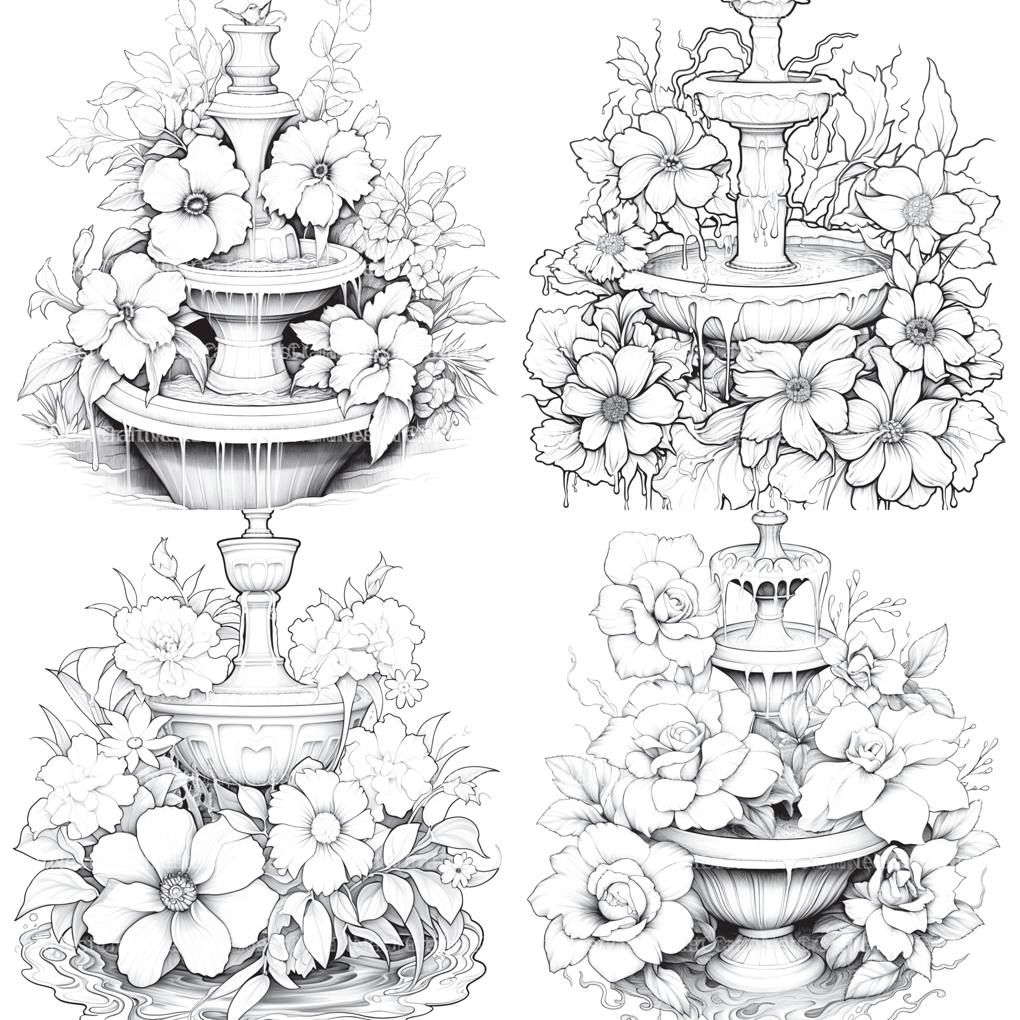 Blooming Fountain Coloring Book - CraftNest - Digital Crafting and Art