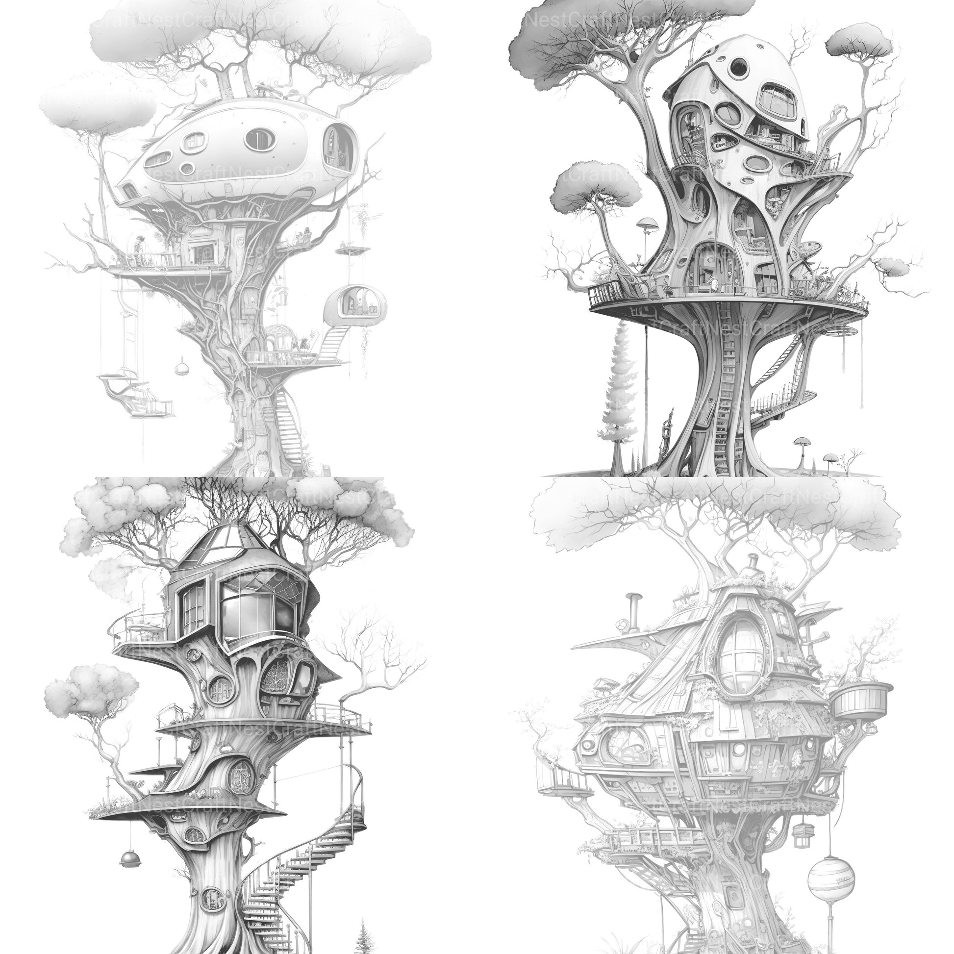Future Treehouse Coloring Book - CraftNest - Digital Crafting and Art