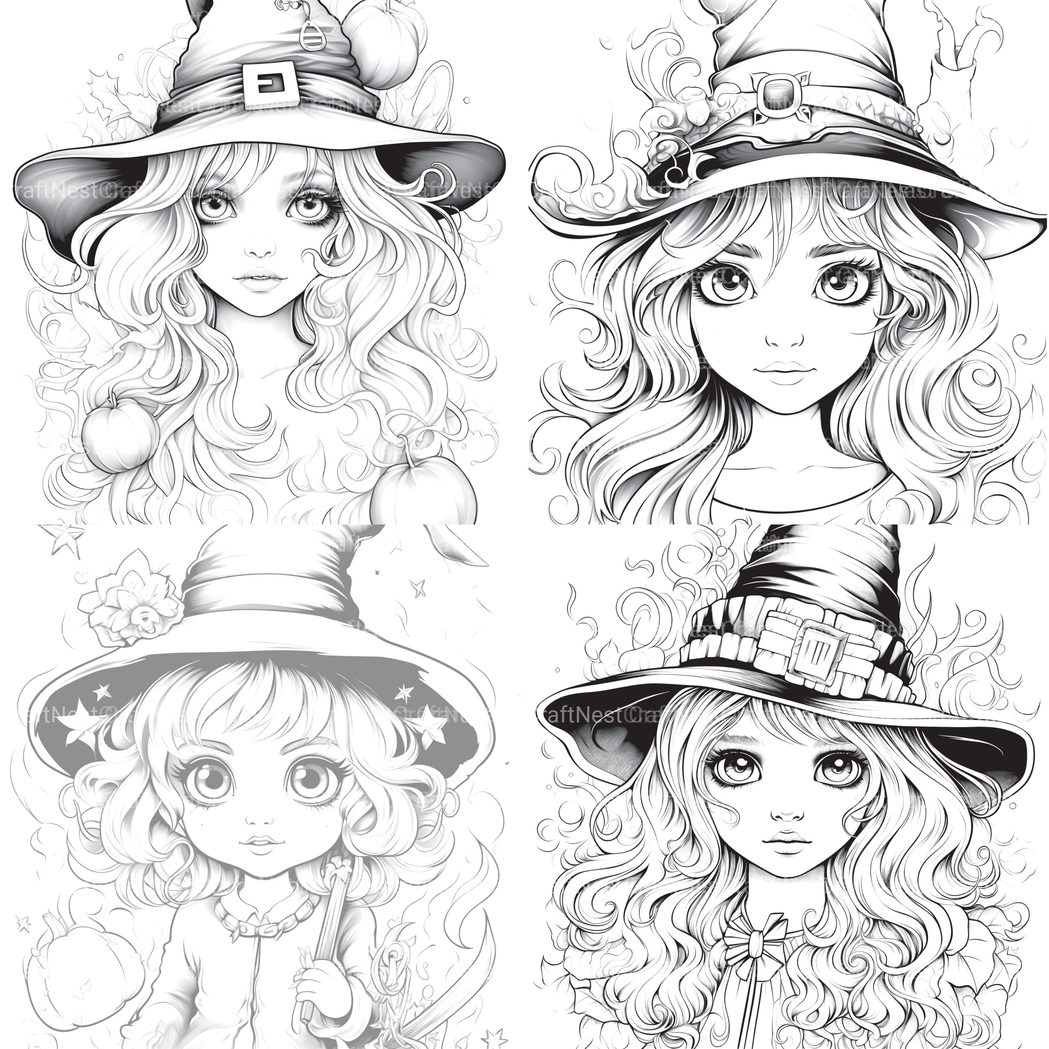 Cute Witch Coloring Book - CraftNest - Digital Crafting and Art