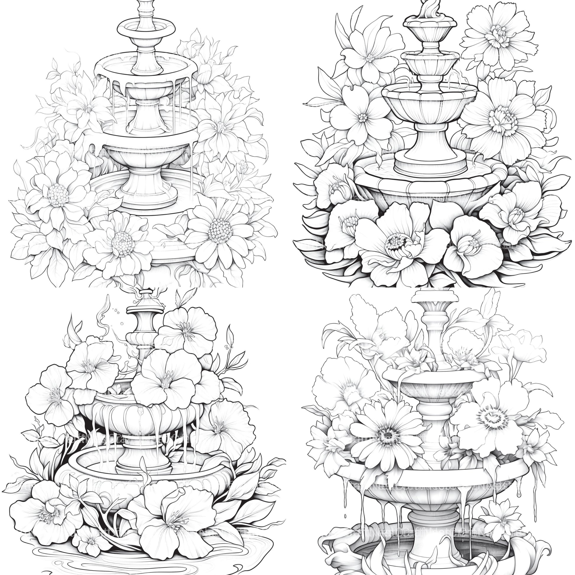 Blooming Fountain Coloring Book - CraftNest - Digital Crafting and Art