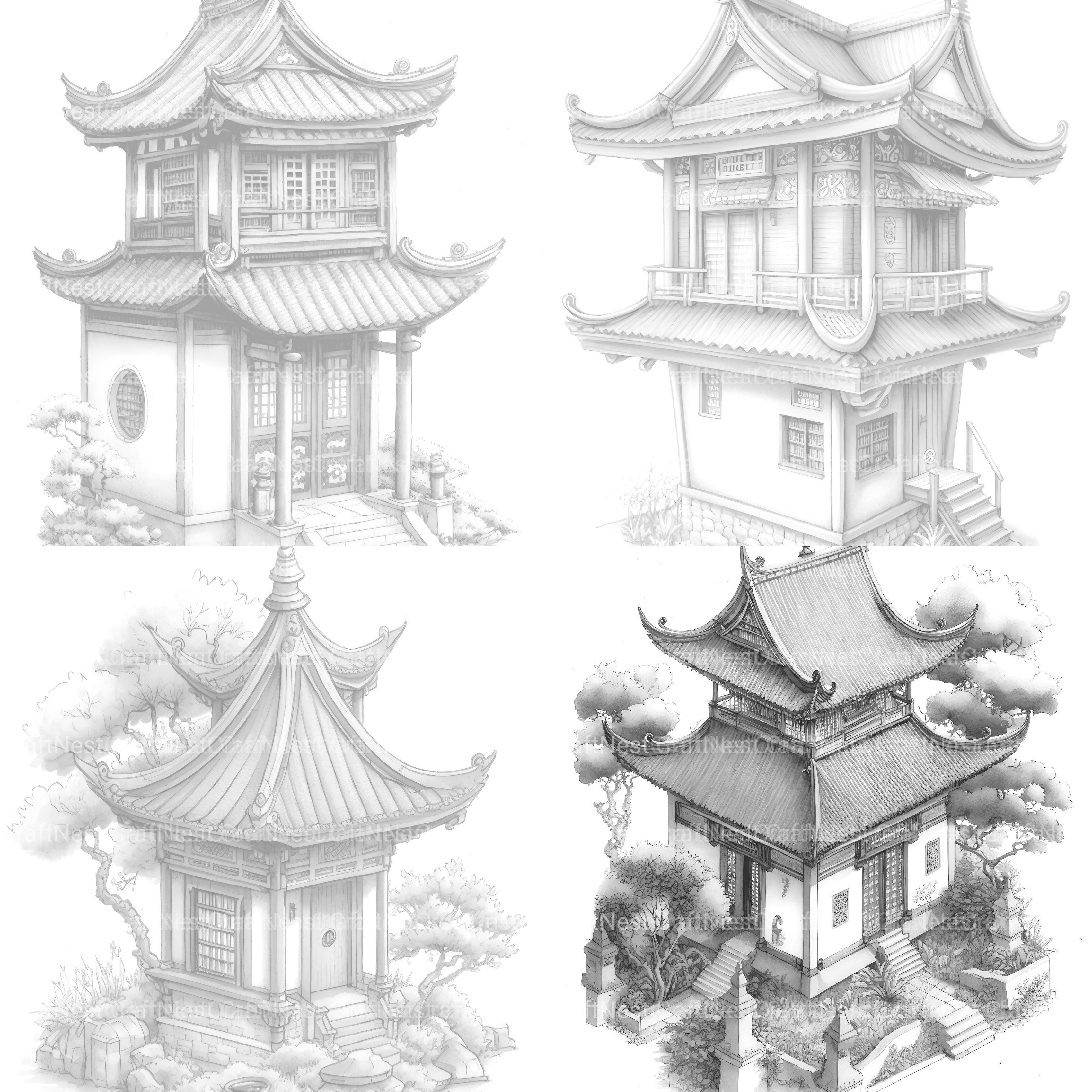 Chinese Tiny House Coloring Book - CraftNest - Digital Crafting and Art
