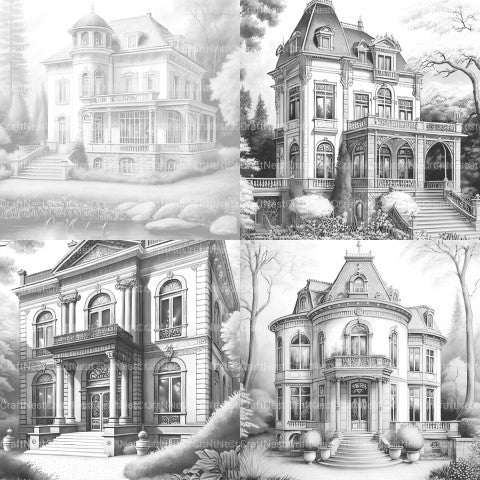 German Villas Coloring Book - CraftNest - Digital Crafting and Art