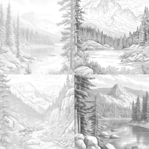 Mountain Landscapes Coloring Book - CraftNest - Digital Crafting and Art