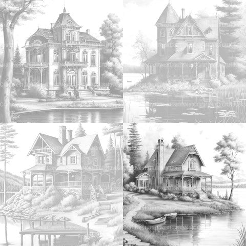 Lake Houses Coloring Book - CraftNest - Digital Crafting and Art