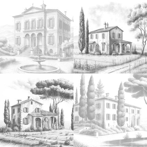 Old Italian Country Houses Coloring Book - CraftNest - Digital Crafting and Art