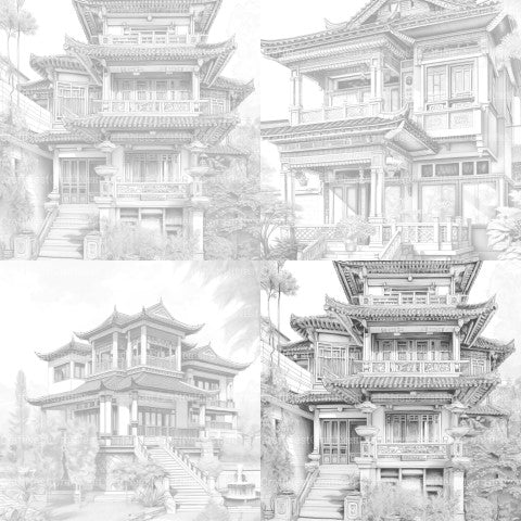 Chinese Architecture Coloring Book - CraftNest - Digital Crafting and Art