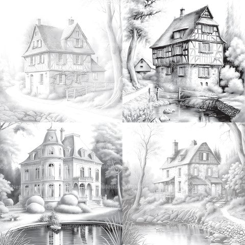 Old French Houses Coloring Book - CraftNest - Digital Crafting and Art