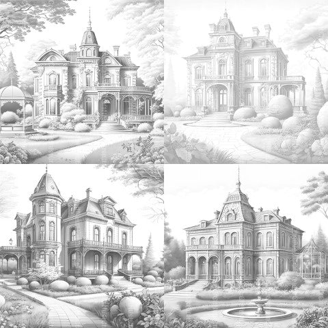 Luxury Villas Landscape Coloring Book - CraftNest - Digital Crafting and Art
