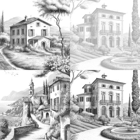 Italian Houses Coloring Book - CraftNest - Digital Crafting and Art