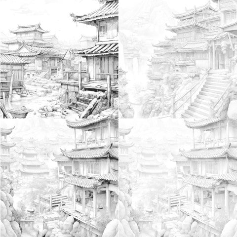Old Chinese Villages Coloring Book - CraftNest - Digital Crafting and Art