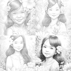 Asian Flower Girl Coloring Book - CraftNest - Digital Crafting and Art
