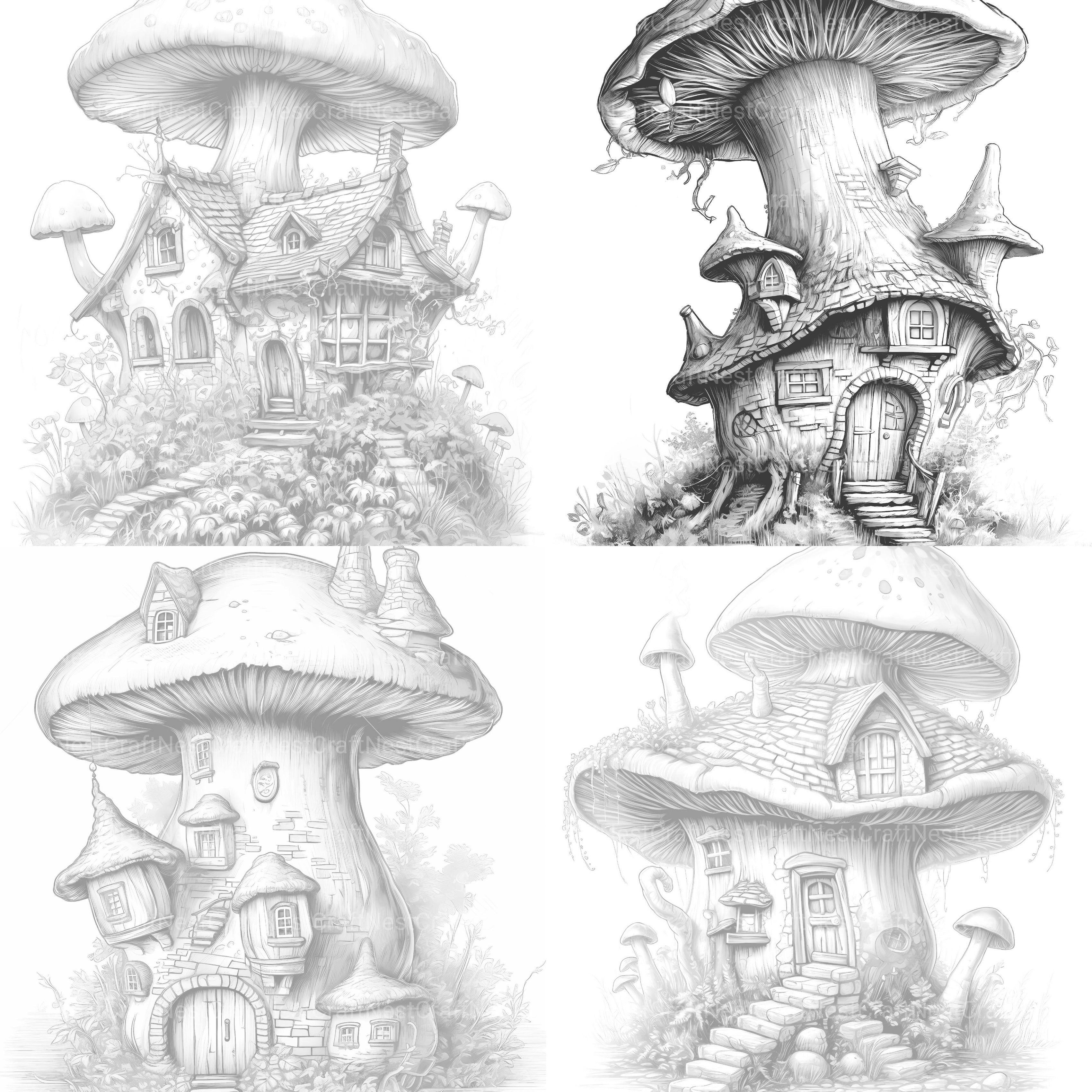 Mushroom House Coloring Book - CraftNest - Digital Crafting and Art