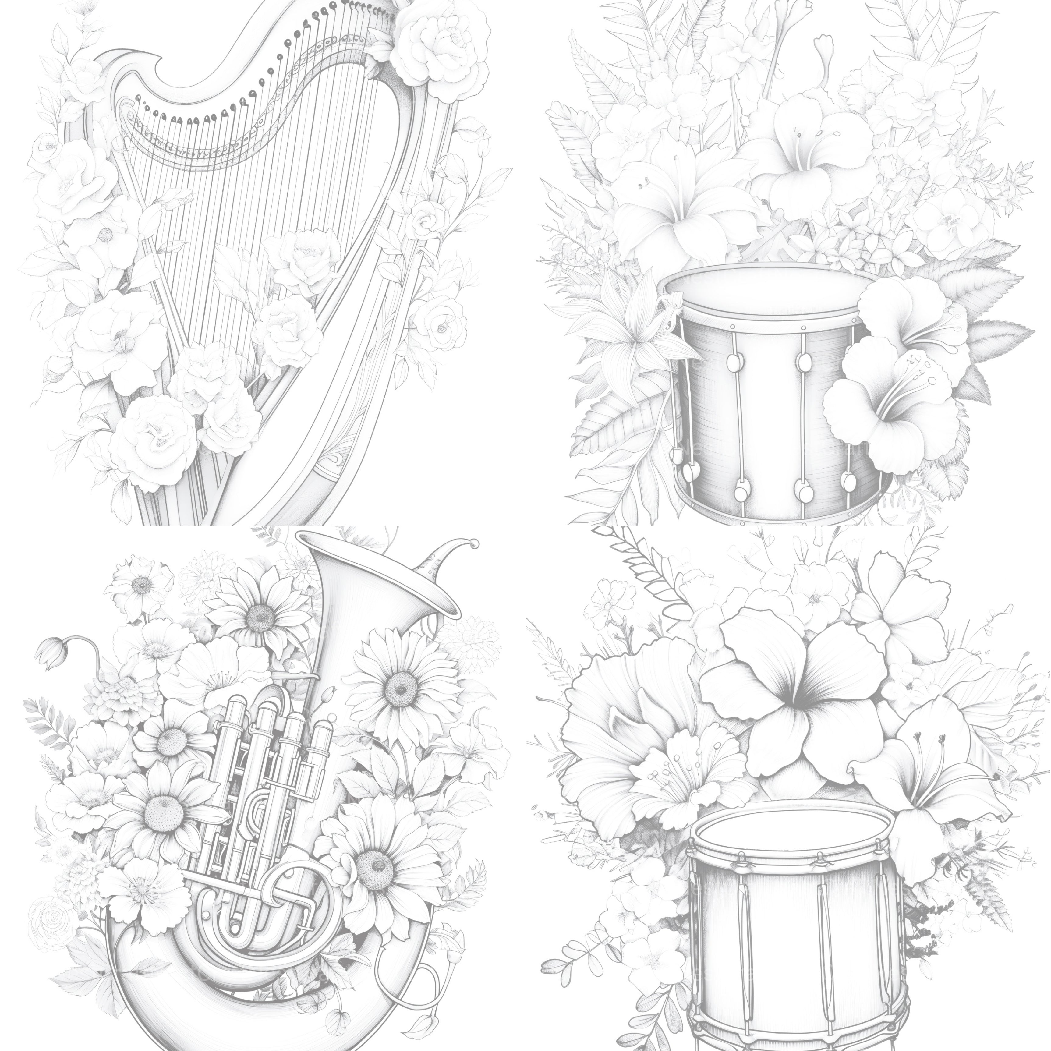 Flower Instrument Coloring Book - CraftNest - Digital Crafting and Art