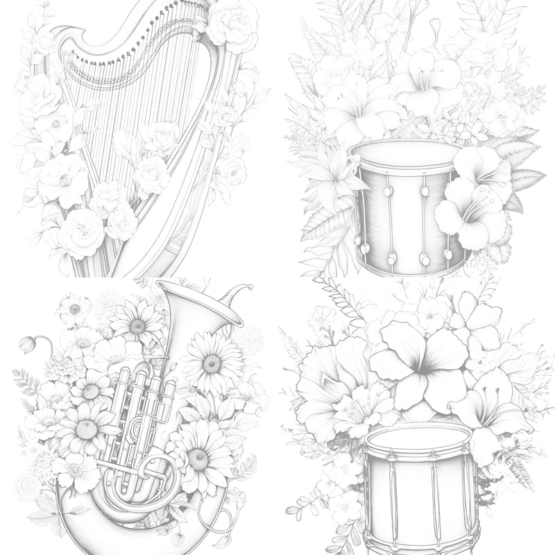 Flower Instrument Coloring Book - CraftNest - Digital Crafting and Art