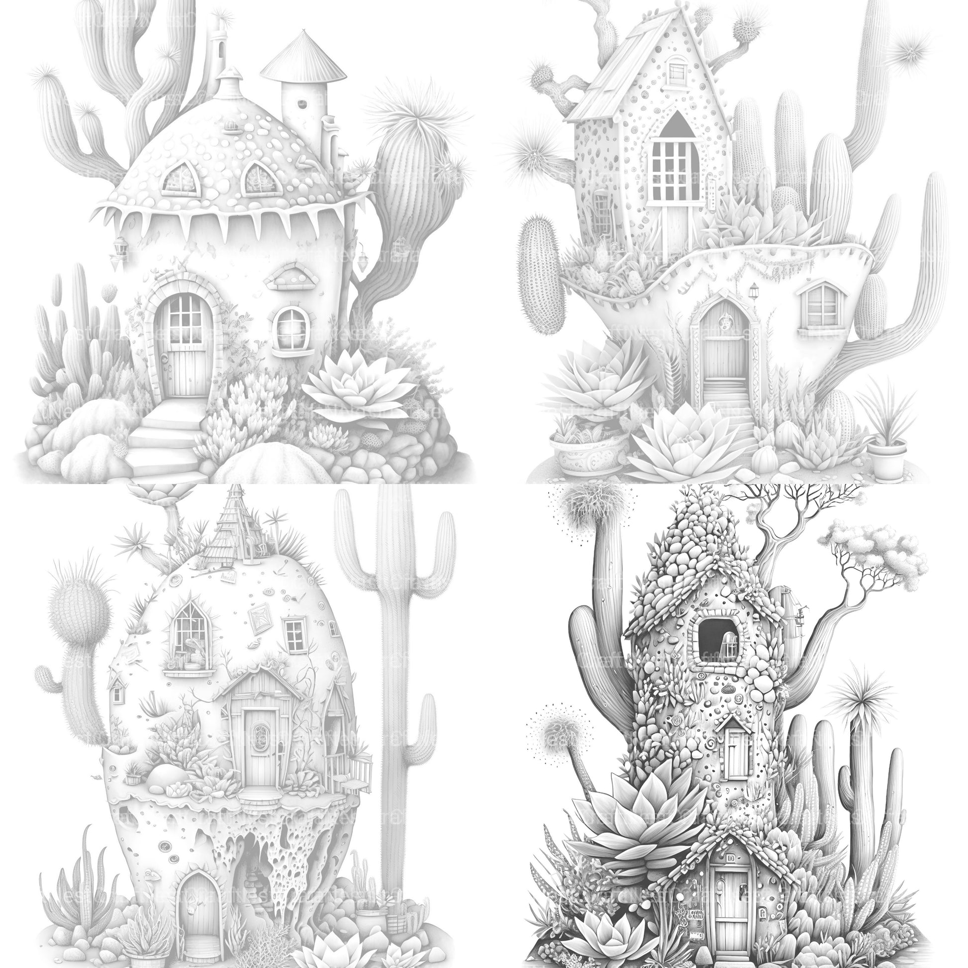 Cactus Fairy Houses Coloring Book - CraftNest - Digital Crafting and Art