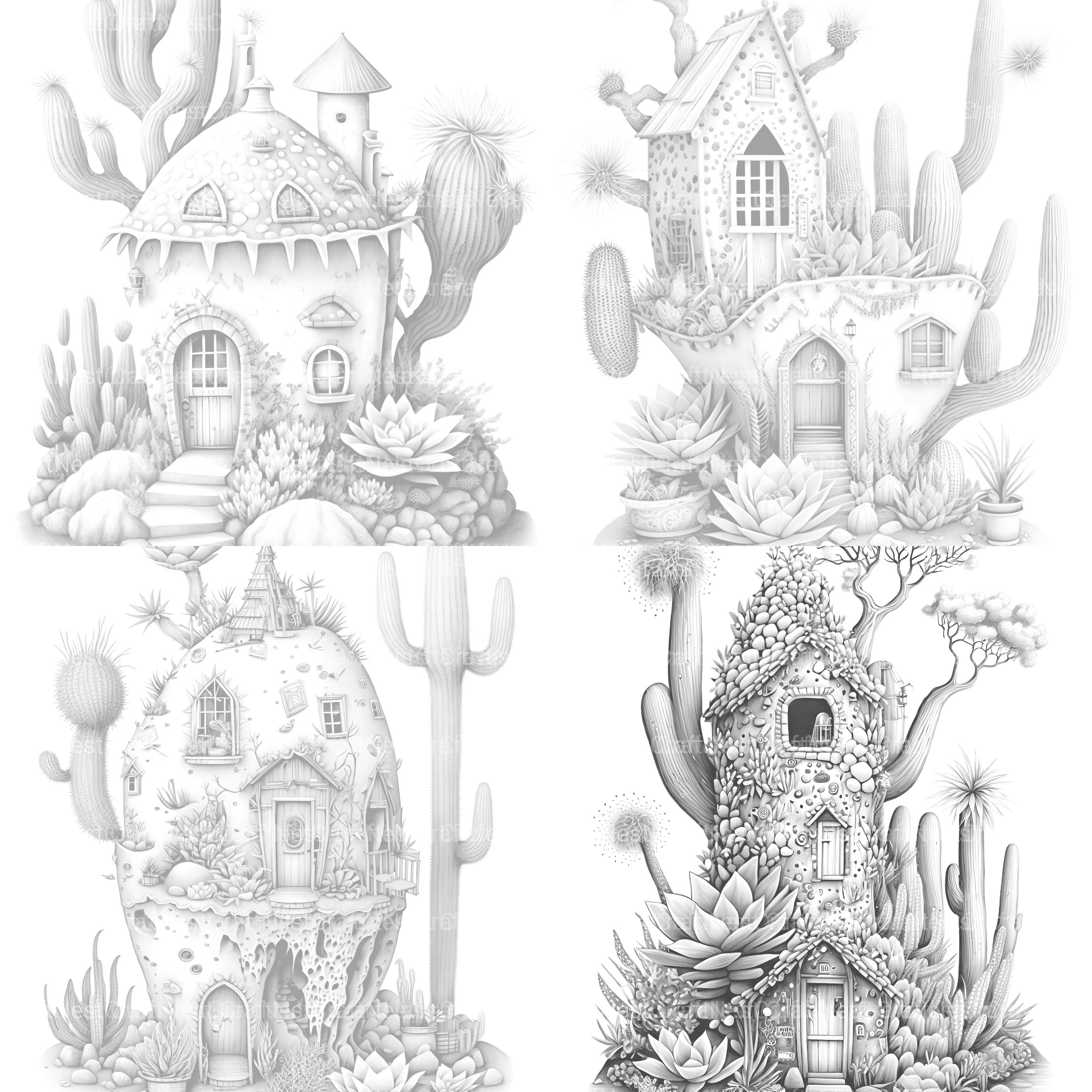 Cactus Fairy Houses Coloring Book - CraftNest - Digital Crafting and Art