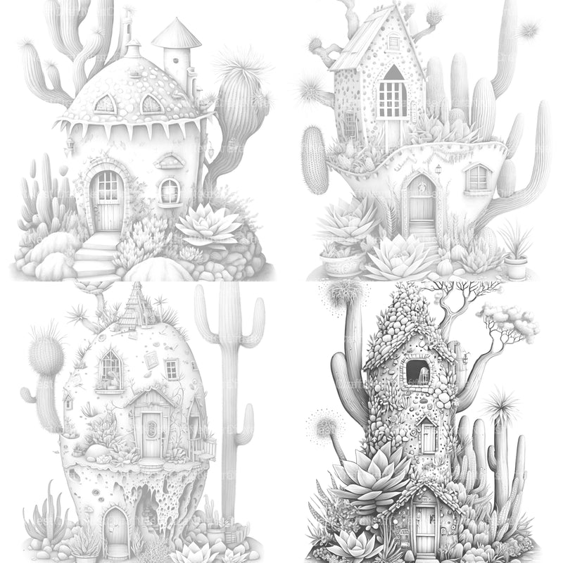 Cactus Fairy Houses Coloring Book - CraftNest - Digital Crafting and Art