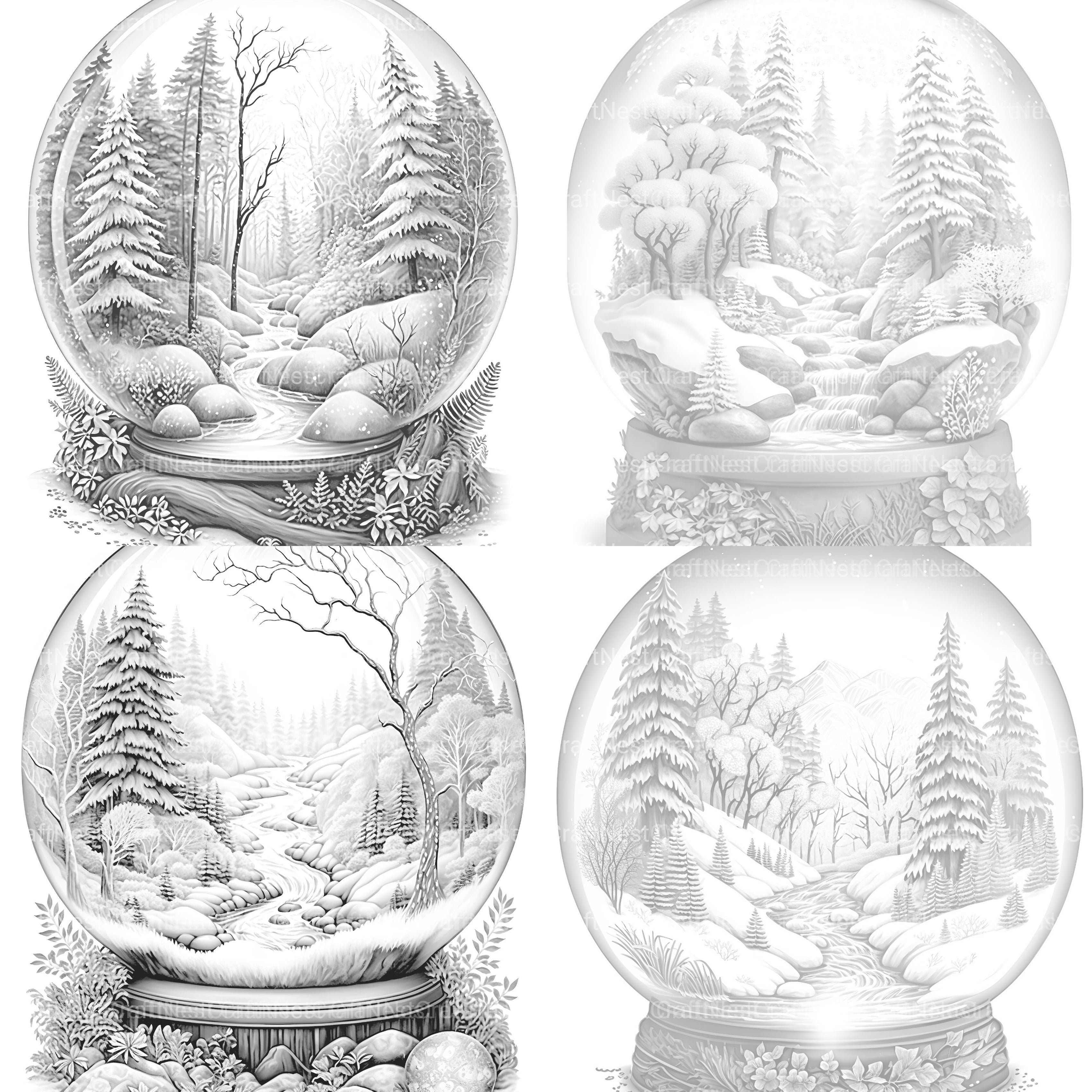 Snow Globe Nature Scene Coloring Book - CraftNest - Digital Crafting and Art