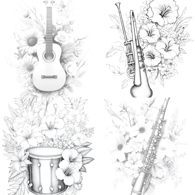 Flower Instrument Coloring Book - CraftNest - Digital Crafting and Art