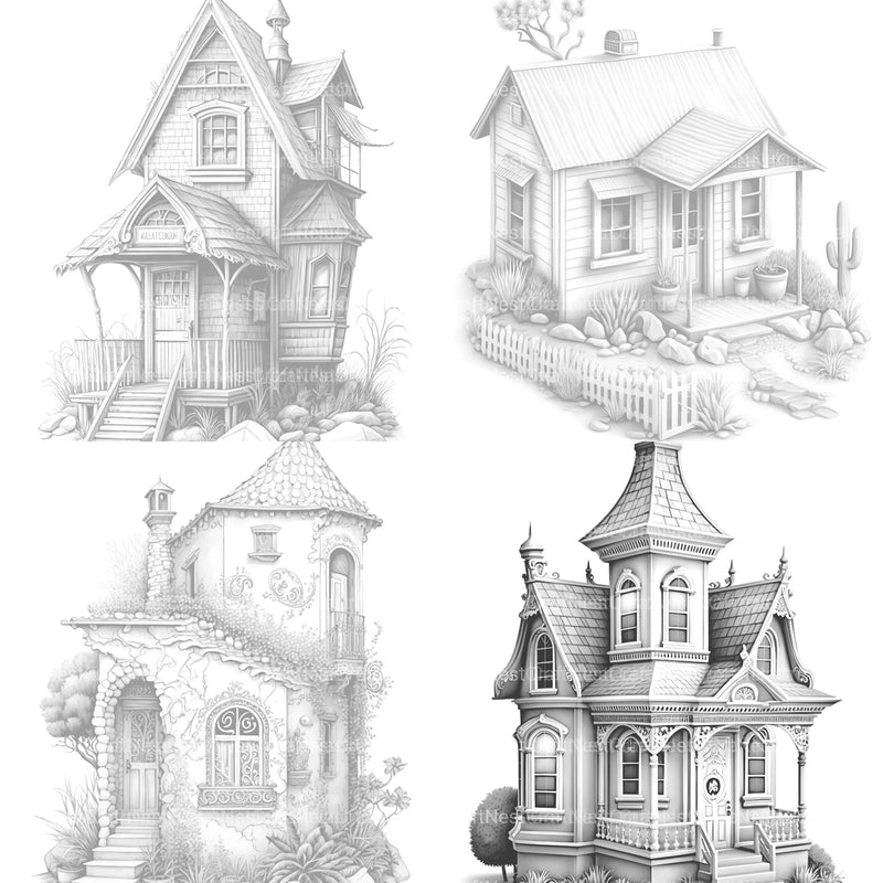 Mixed Style Tiny House Coloring Book - CraftNest - Digital Crafting and Art