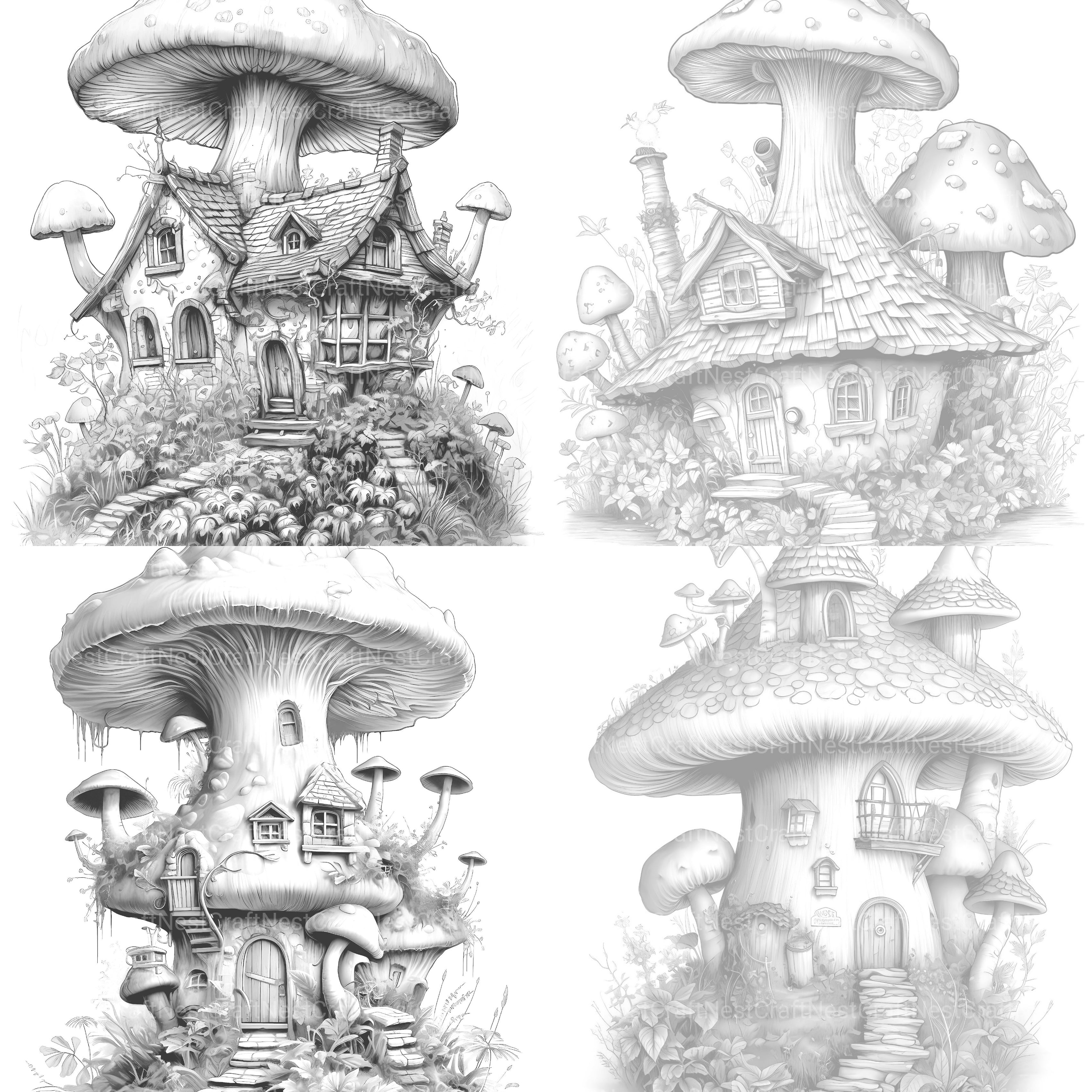 Mushroom House Coloring Book - CraftNest - Digital Crafting and Art