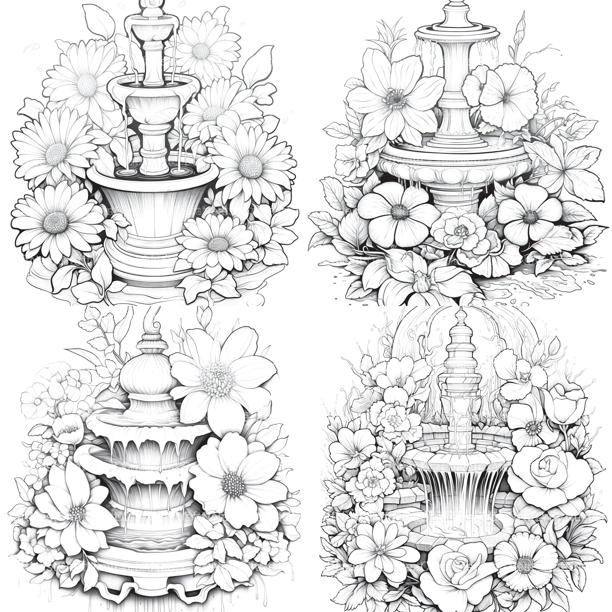 Blooming Fountain Coloring Book - CraftNest - Digital Crafting and Art