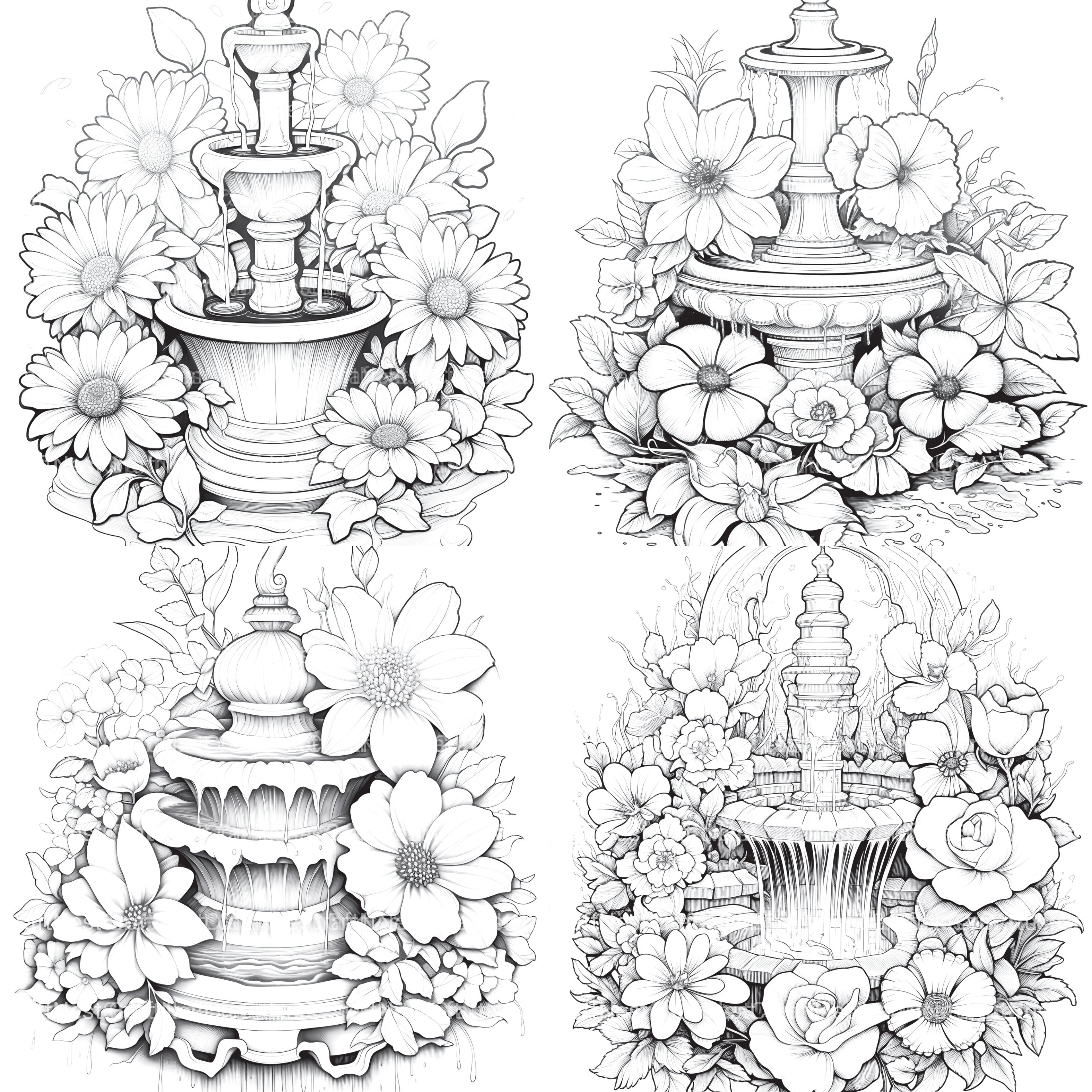 Blooming Fountain Coloring Book - CraftNest - Digital Crafting and Art