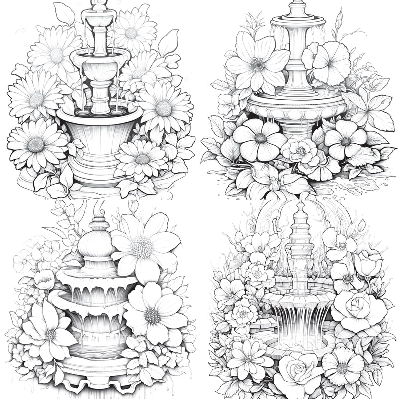 Blooming Fountain Coloring Book - CraftNest - Digital Crafting and Art