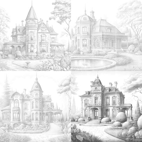 Luxury Villas Landscape Coloring Book - CraftNest - Digital Crafting and Art