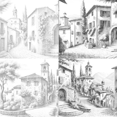 Italian Village Landscapes Coloring Book - CraftNest - Digital Crafting and Art