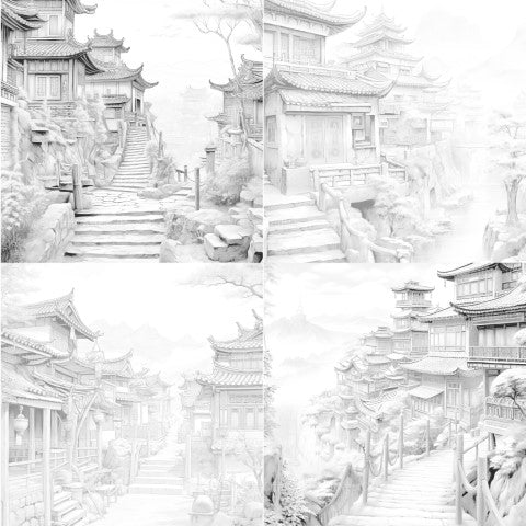 Old Chinese Villages Coloring Book - CraftNest - Digital Crafting and Art