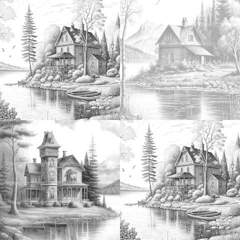 Lake Houses Coloring Book - CraftNest - Digital Crafting and Art