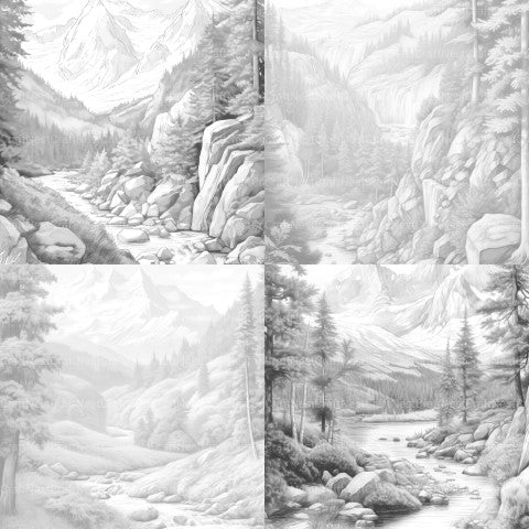 Mountain Landscapes Coloring Book - CraftNest - Digital Crafting and Art