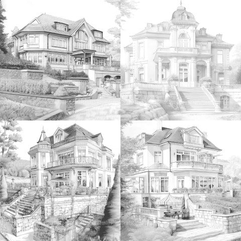 Luxurious Villas Coloring Book - CraftNest - Digital Crafting and Art