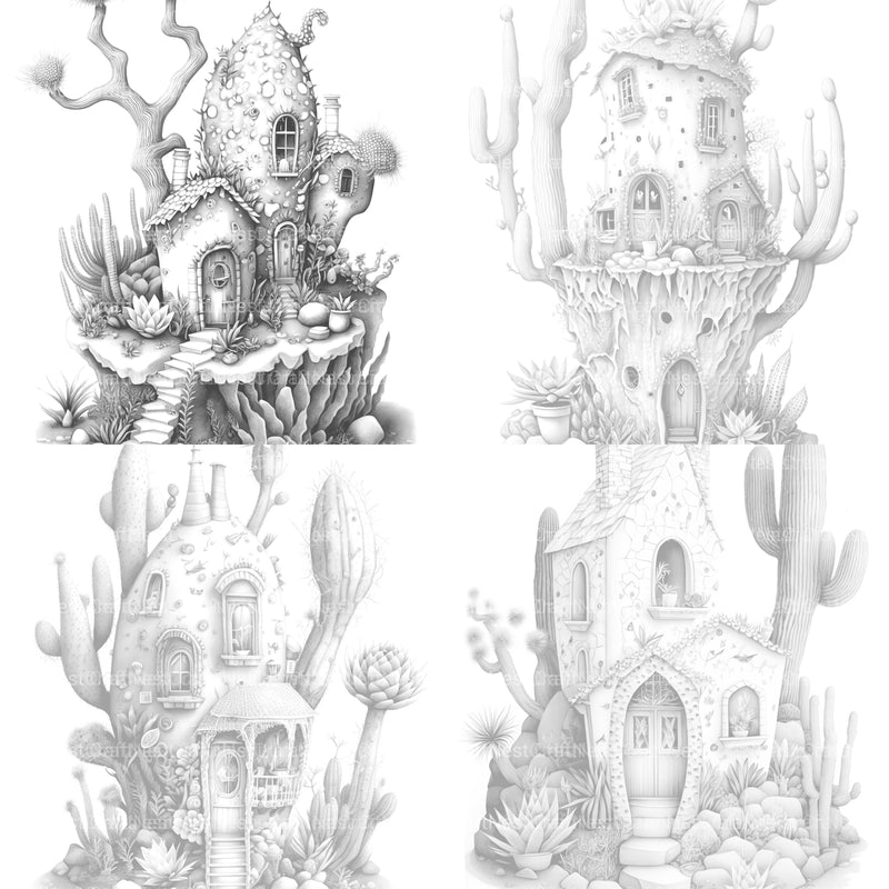 Cactus Fairy Houses Coloring Book - CraftNest - Digital Crafting and Art
