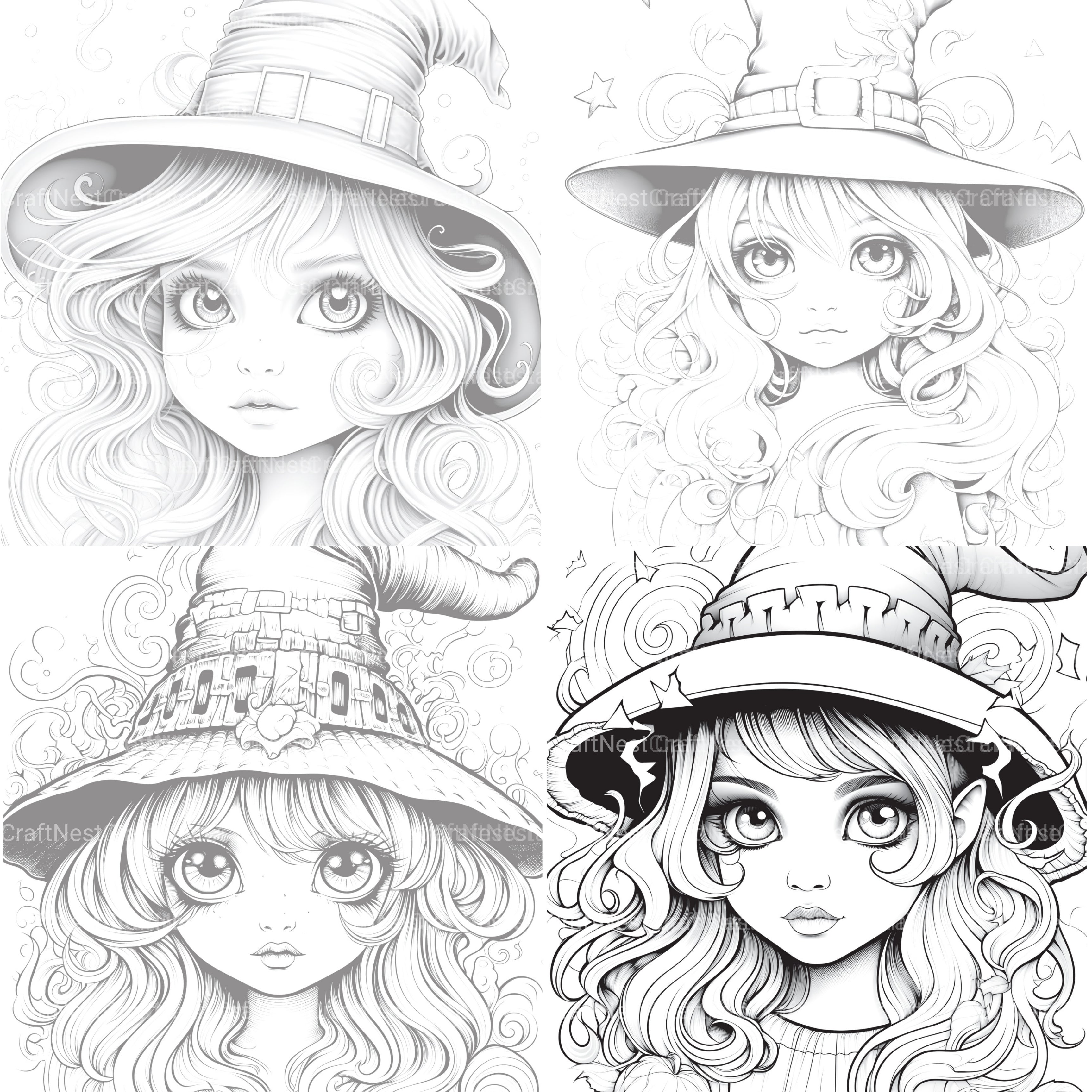 Cute Witch Coloring Book - CraftNest - Digital Crafting and Art