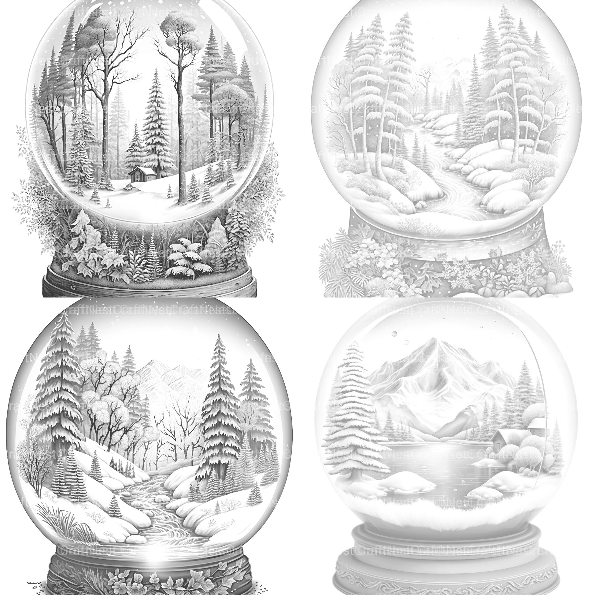 Snow Globe Nature Scene Coloring Book - CraftNest - Digital Crafting and Art