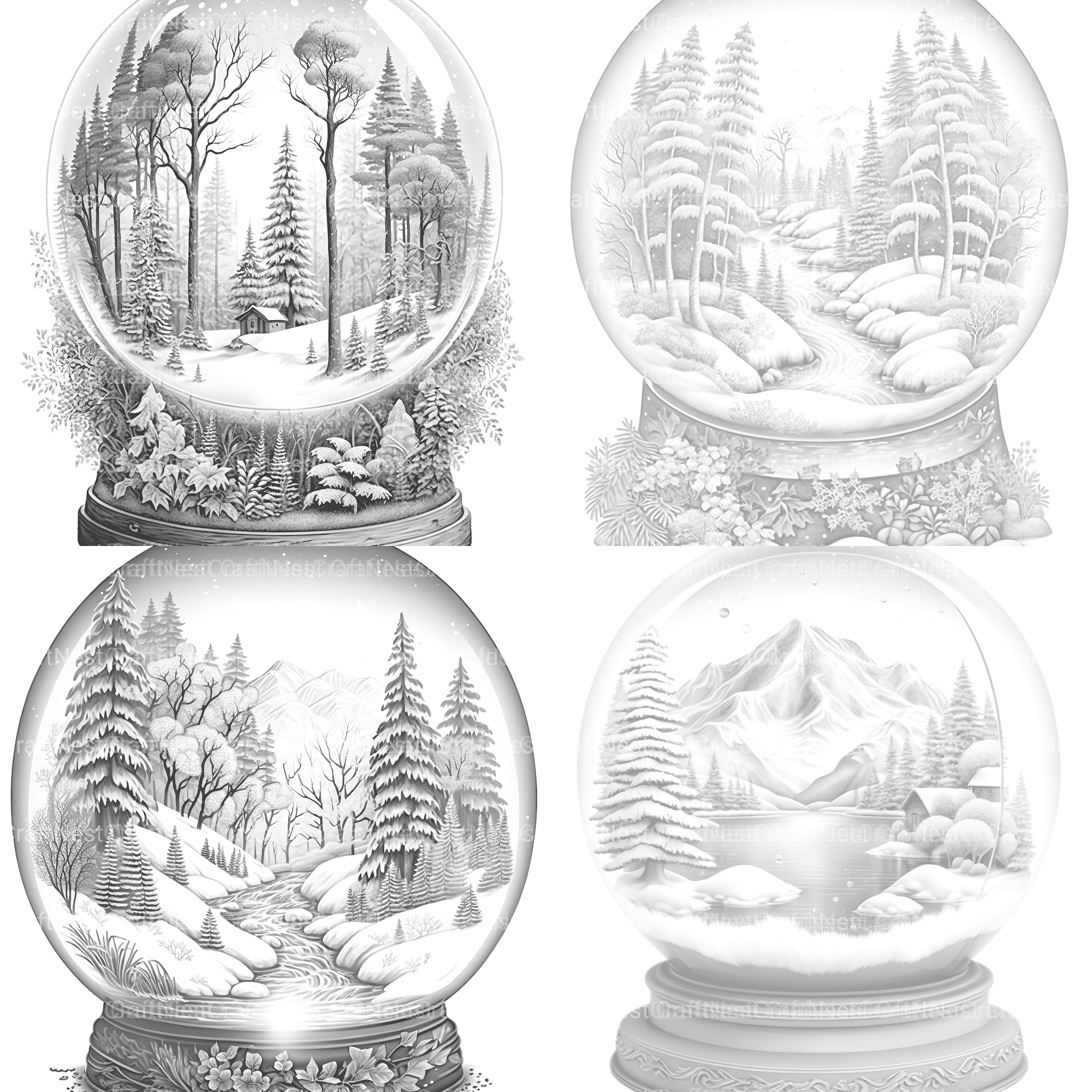 Snow Globe Nature Scene Coloring Book - CraftNest - Digital Crafting and Art