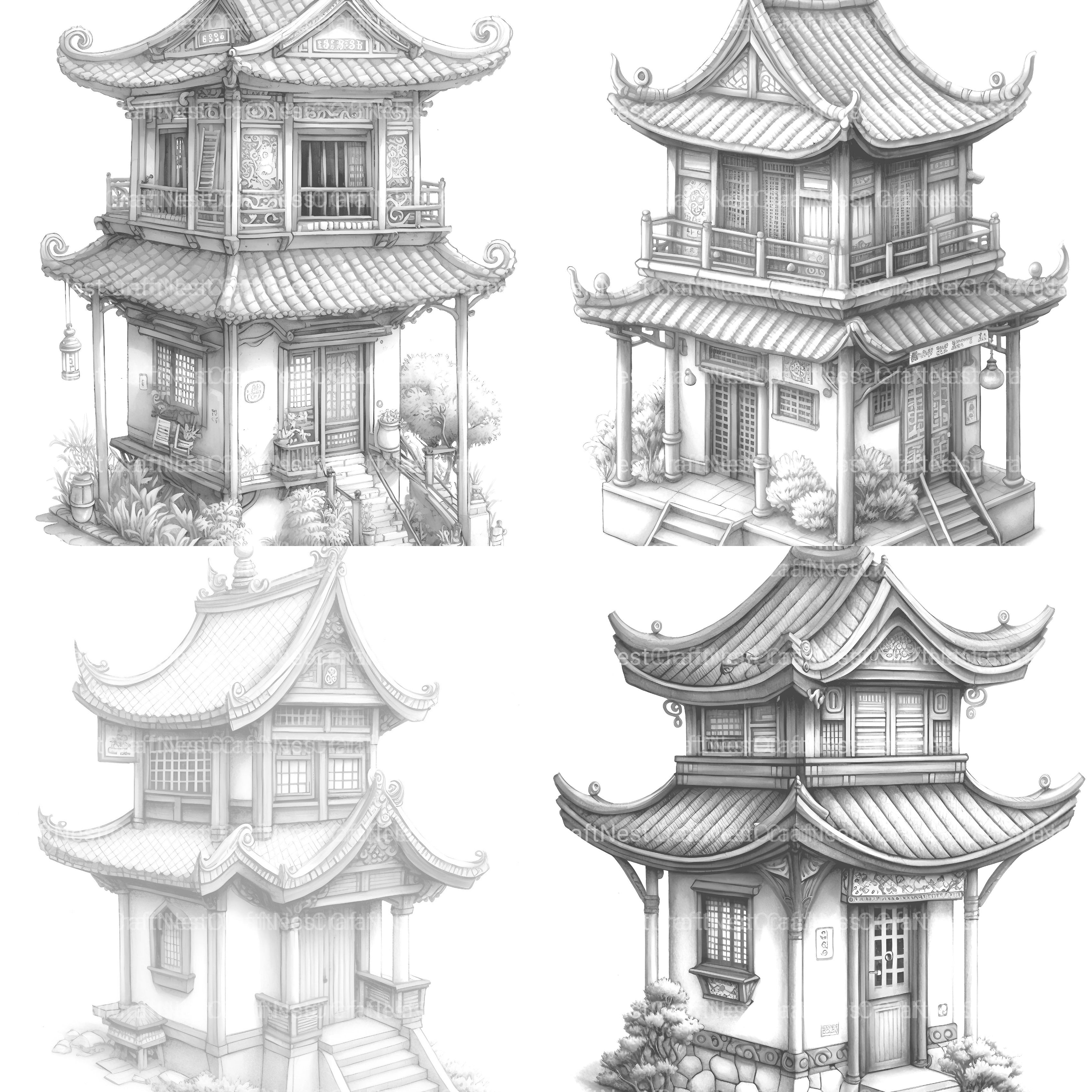 Chinese Tiny House Coloring Book - CraftNest - Digital Crafting and Art